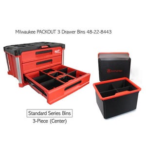 Milwaukee PACKOUT 3 Drawer 48-22-8443 |Heavy Duty Standard Series Bin | 3 Pack Center | Toolbox Organizer