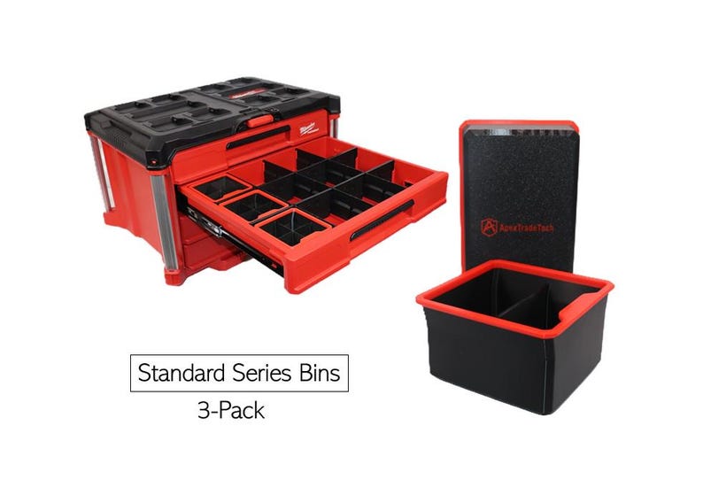Standard Series Bin | Milwaukee PACKOUT 3 or 4 Slim Drawer | 3 Pack | Toolbox Organizer
