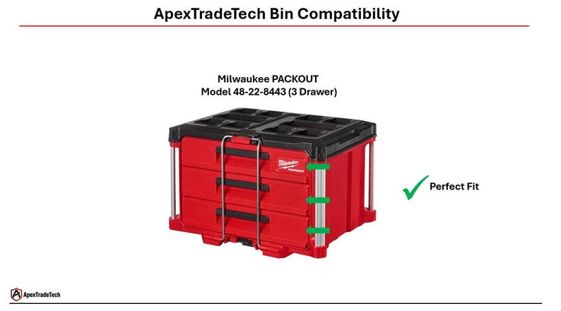Milwaukee PACKOUT 3 Drawer 48-22-8443 |Heavy Duty Standard Series Bin | 3 Pack Left/Right | Toolbox Organizer