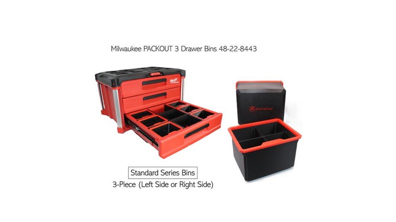 Milwaukee PACKOUT 3 Drawer 48-22-8443 |Heavy Duty Standard Series Bin | 3 Pack Left/Right | Toolbox Organizer